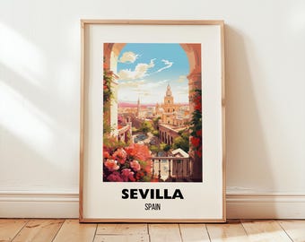 Sevilla Spain Travel Poster Wall Art, Spain Travel Poster, Sevilla Travel Print, Seville Spain Travel Gift, Seville Art, Digital Download