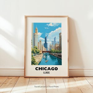 Chicago Illinois Travel Poster Wall Art, City Poster, Chicago Travel Prints, Chicago Wall Art, Chicago Gift, Chicago Print, Digital Download