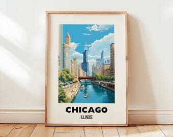 Chicago Illinois Travel Poster Wall Art, City Poster, Chicago Travel Prints, Chicago Wall Art, Chicago Gift, Chicago Print, Digital Download