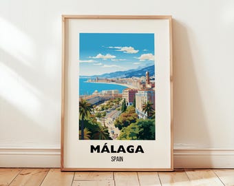 Malaga Travel Print Wall Art, Malaga Poster, Malaga Spain Decor, Malaga Spain Travel Gift, Malaga Art, Birthday Present, Digital Download