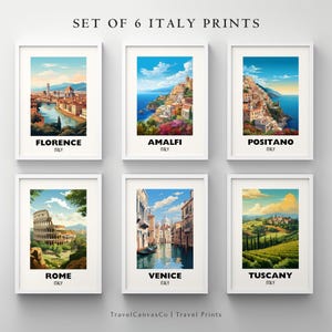 Set of 6 Italy Poster Prints Wall Art, Amalfi Positano Florence Venice Rome Tuscany Digital Prints, Printable City Art Italian Travel Poster