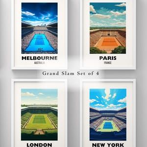Grand Slam Set of 4, Tennis Poster Prints, Printable Grand Slam Series, Tennis Wall Art, Grass Court, Clay Court, Hard Court, Tennis Majors