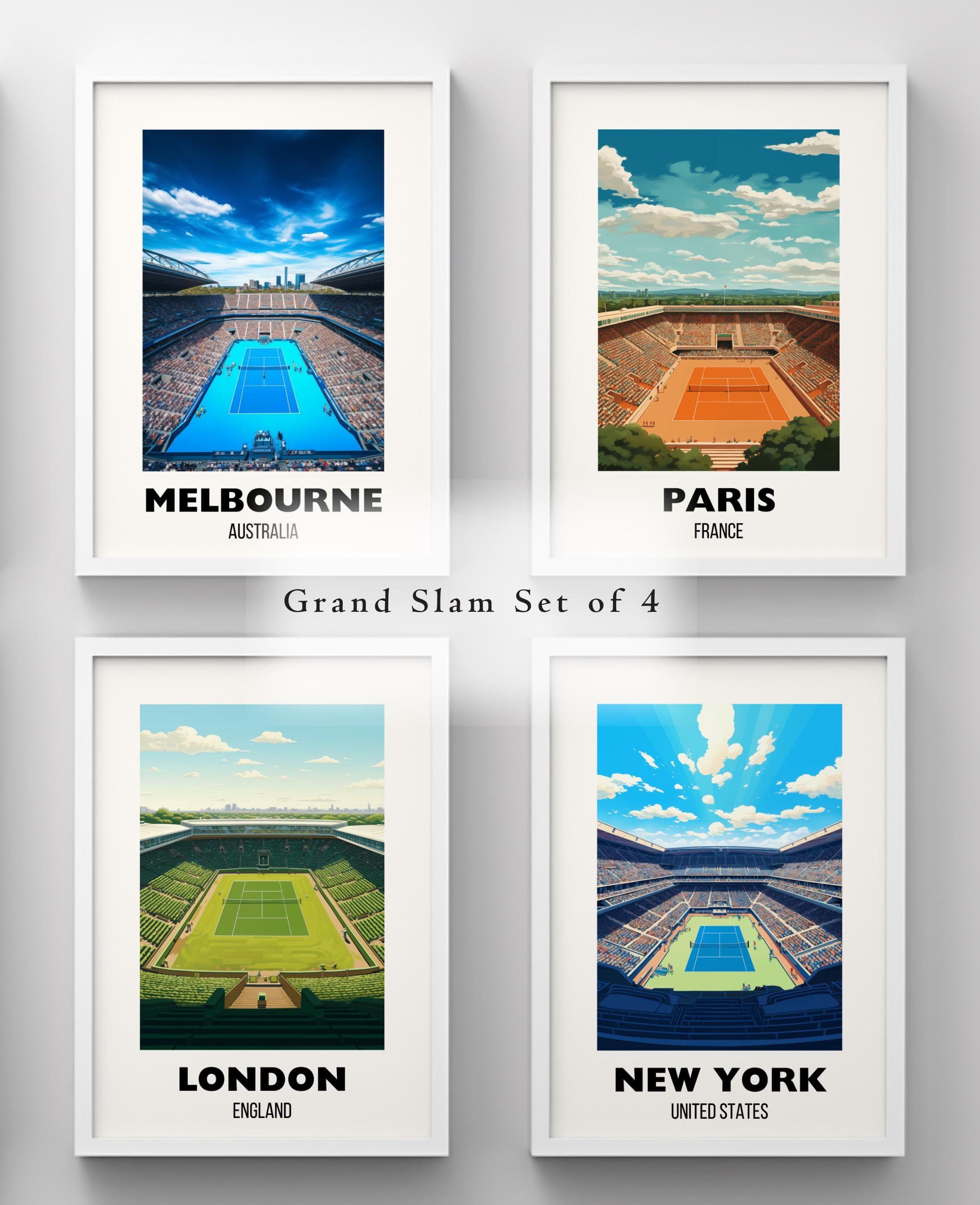 Grand Slam Set of 4, Tennis Poster Prints, Printable Grand Slam Series, Tennis Wall Art, Grass Court, Clay Court, Hard Court, Tennis Majors