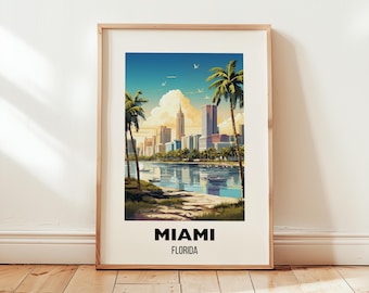 Miami Travel Poster Wall Art, City Art Poster, USA Travel Prints, Florida Wall Art, Miami Gift, Miami Print, Wall Art