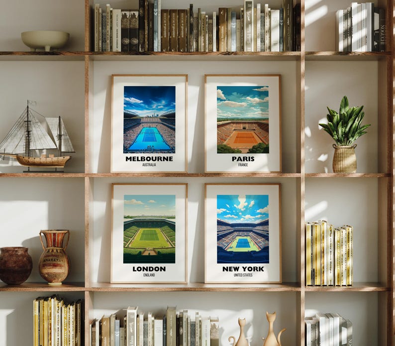 Grand Slam Set of 4, Tennis Poster Prints, Printable Grand Slam Series, Tennis Wall Art, Grass Court, Clay Court, Hard Court, Tennis Majors image 3