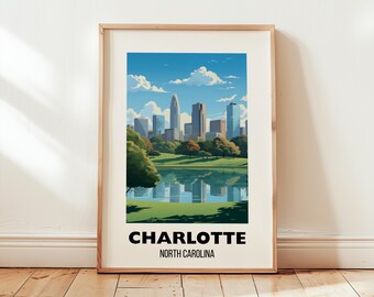 Charlotte Travel Print Wall Art, Charlotte North Carolina Poster, Charlotte Travel Gift, Digital Download, United States City Artwork Poster