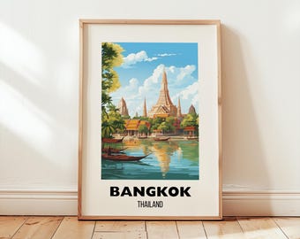 Póster de viaje de Bangkok, póster de arte urbano, impresiones de viajes a Asia, arte de Tailandia, regalo de Bangkok, impresión de Bangkok, arte mural