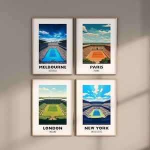 Grand Slam Set of 4, Tennis Poster Prints, Printable Grand Slam Series, Tennis Wall Art, Grass Court, Clay Court, Hard Court, Tennis Majors image 7