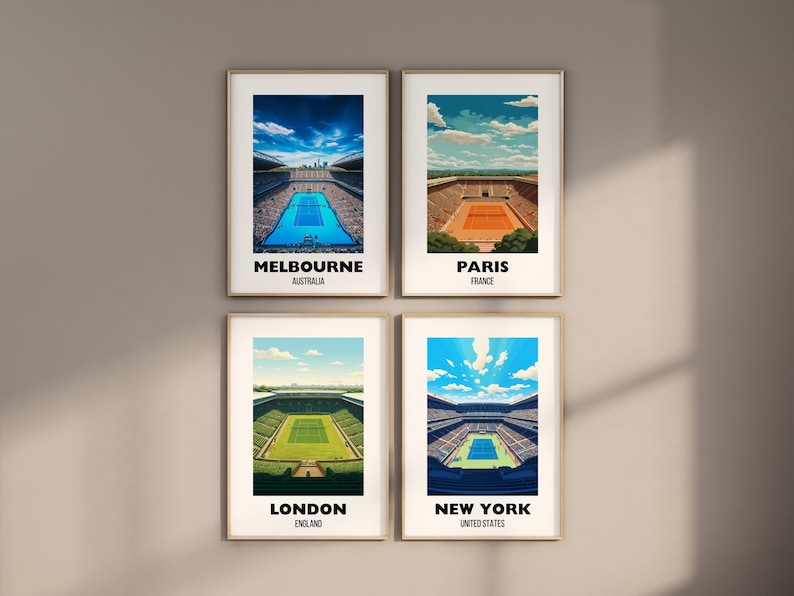 Grand Slam Set of 4, Tennis Poster Prints, Printable Grand Slam Series, Tennis Wall Art, Grass Court, Clay Court, Hard Court, Tennis Majors image 7