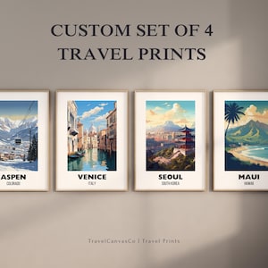 Custom Set of 4 Travel Prints, Personalized City Prints, Digital Download Wall Art, Personalized Gift, Set of 4 Travel Prints, Travel Poster