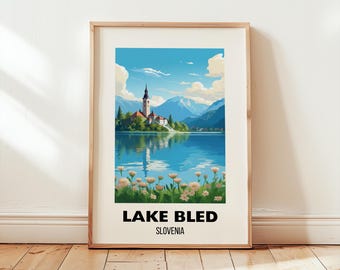Lake Bled Travel Print Wall Art, Lake Bled Poster, Lake Bled Artwork Gift, Lake Bled Home Decor, Slovenia Art Print, Art