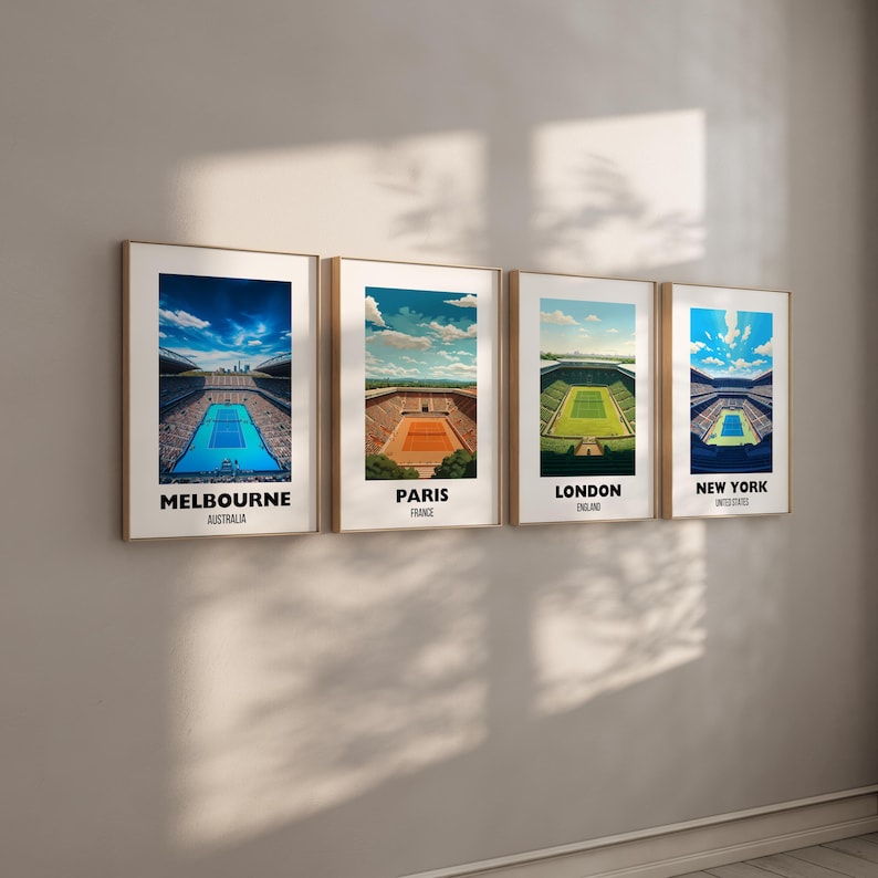 Grand Slam Set of 4, Tennis Poster Prints, Printable Grand Slam Series, Tennis Wall Art, Grass Court, Clay Court, Hard Court, Tennis Majors image 5