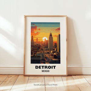 Detroit Travel Print Wall Art, Detroit Michigan Travel Gift, Printable City Poster, Wedding Gift, Birthday Present, Digital Download Art