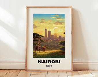 Nairobi Travel Poster Wall Art, City Poster, Africa Travel Prints, Kenya Wall Art, Nairobi Gift, Nairobi Print, Digital Download Wall Art