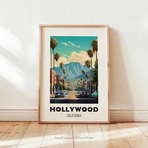 Hollywood Travel Print Wall Art, Hollywood California Poster, Hollywood Hills, Hollywood Gift, California Art Lover, Digital Download Decor