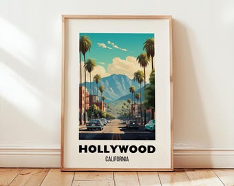 Hollywood Travel Print Wall Art, Hollywood California Poster, Hollywood Hills, Hollywood Gift, California Art Lover, Digital Download Decor