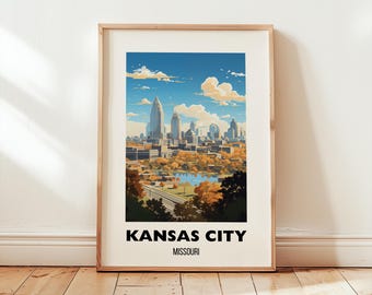 Lámina artística del horizonte de Kansas City: Póster de viaje de Missouri