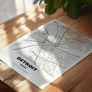 Detroit MI Map Print, Detroit Map, Michigan USA City Map Poster, City Street Road Map Print Artwork Decor, Minimal Wall Art, Town Map Gift