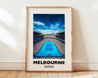 Grand Slam Tennis Wall Art, Melbourne Park Australia Tennis, Melbourne Travel Print, Tennis Artwork Gift, Grand Slam Poster Print Hard Court