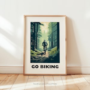 Go Biking Print Wall Art, Mountain Biking Poster, Cycling Art Prints, Bicycle Wall Art, Biking Gift, Outdoor Activities, Digital Download