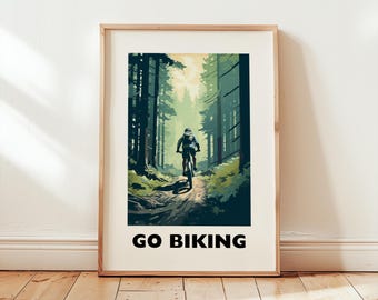 Go Biking Print Wall Art, Mountain Biking Poster, Cycling Art Prints, Bicycle Wall Art, Biking Gift, Outdoor Activities, Digital Download
