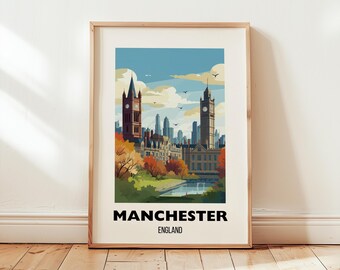 Manchester Travel Poster Wall Art, United Kingdom, Manchester Travel Print, Manchester Gift, England Print, Wall Art