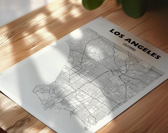 Los Angeles California Map Print, California USA Map Wall Art, LA County City Street Poster, CA Office Decor, Road Map Print, Minimal Gift