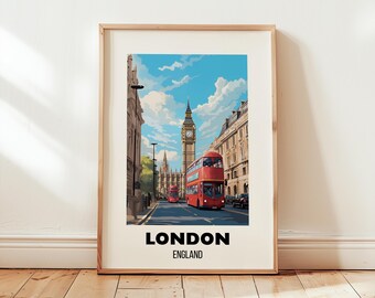 London Reseposter: Big Ben, Röd buss - England väggkonst