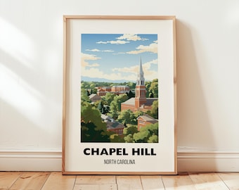 Chapel Hill Travel Print Wall Art, UNC Chapel Hill Poster, North Carolina Home Decor Art Gift, NC Landscape