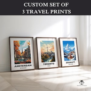 Custom Set of 3 Travel Prints, Personalized City Prints, Digital Download Wall Art, Personalized Gift, Set of 3 Travel Prints, Travel Poster