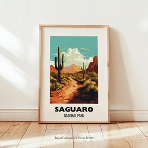 Saguaro National Park Travel Poster Wall Art, National Park Art Print, Saguaro Cactus Decor, US National Parks Artwork, Digital Download