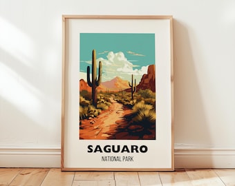 Saguaro National Park Travel Poster Wall Art, National Park Art Print, Saguaro Cactus Decor, US National Parks Artwork, Digital Download