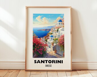 Santorini Travel Poster Wall Art, City Art Poster, Europe Travel Prints, Greece Wall Art, Santorini Gift, Santorini Print, Digital Download
