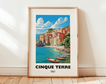 Cinque Terre Italy Travel Poster Wall Art, Cinque Terre Print, Italian Riviera Home Decor, Coastal Beach Artwork Print, Art