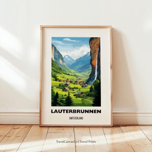 Lauterbrunnen Switzerland Travel Poster Print Wall Art, Swiss Alps Art, Switzerland Valley Print, Lauterbrunnen Home Decor, Digital Download