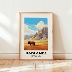 Badlands Travel Poster Wall Art, National Park Poster Prints, South Dakota Art Decor, Badlands Print Gift, Nature Digital Download Artwork