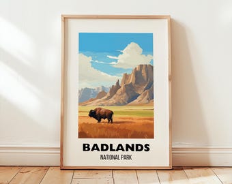 Badlands Travel Poster Wall Art, National Park Poster Prints, South Dakota Art Decor, Badlands Print Gift, Nature Digital Download Artwork