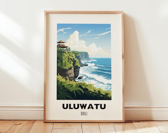 Uluwatu Surf Travel Poster Wall Art, Bali Surf Art Print, Indonesia Travel Poster, Beach Surfing Artwork Decor Gift, Digital Download Art
