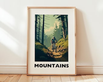 Mountainbike-resor, väggkonst, cykeltryck, cykelentusiastkonstverk, heminredning, present till cyklister, sportkonst