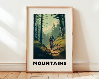 Mountain Biking Travel Poster Wall Art, Biking Print, Cycling Enthusiast Artwork Home Decor, Gift for Bikers, Sports Art Digital Download
