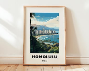 Honolulu reisposter kunst aan de muur, City Art Poster, Hawaii Travel Prints, Hawaii Wall Art, Honolulu cadeau, Honolulu print, kunst