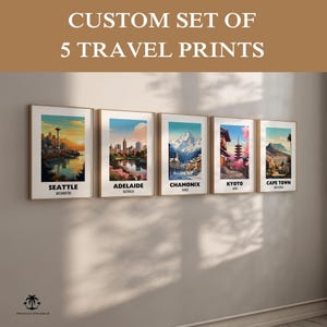Custom Set of 5 Travel Prints, Personalized City Prints, Digital Download Wall Art, Personalized Gift, Set of 5 Travel Prints, Travel Poster
