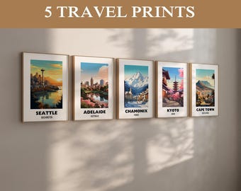 Custom Set of 5 Travel Prints, Personalized City Prints, Digital Download Wall Art, Personalized Gift, Set of 5 Travel Prints, Travel Poster