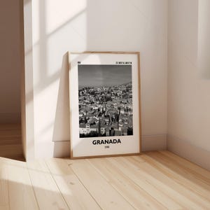 Impresión de Granada España, fotografía blanco y negro, arte mural, póster de viaje, arquitectura, arte España, regalo artístico