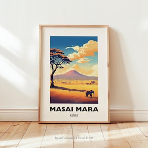 Masai Mara National Park Travel Poster Wall Art, Masai Mara Art Print, Kenya Safari Home Decor, African Landscape Gift, Digital Download