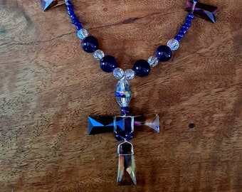 Third Eye and Crown Chakra Balancing made with Amethyst and Iridescent Glass Beads