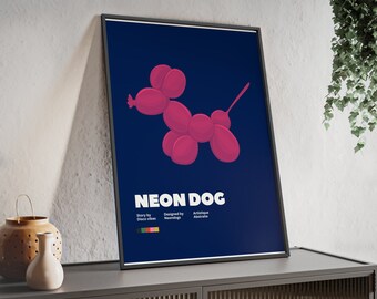 Neon-Art-Ballon-Hundeposter mit Holzrahmen