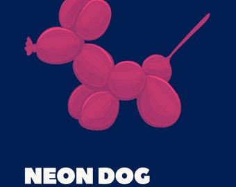 Diseño de póster Perro con globo de neón | Diseño digital de arte de neón