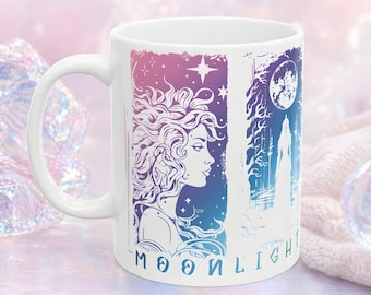 Moon Mandala Mug, Dark Cottagecore Mug, Mystical Cosmic Goddess, Witchy Gothic Art, Celestial Aesthetic