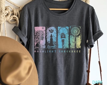 Dark Celestial Tee, festival ready tee, sun moon tee, artsy cosmic tee, space mystic tee